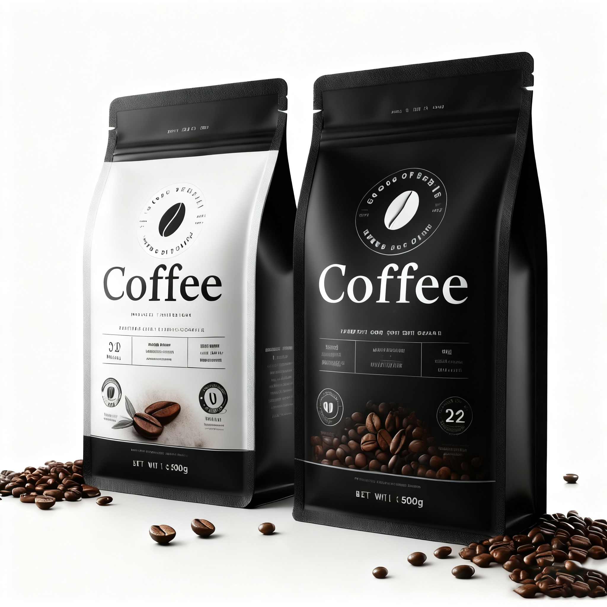 High Quality Custom Logo Matte Black Coffee Pouch Eight-Side Seal Portable Flat Bottom Bag For Food For Coffee Packaging