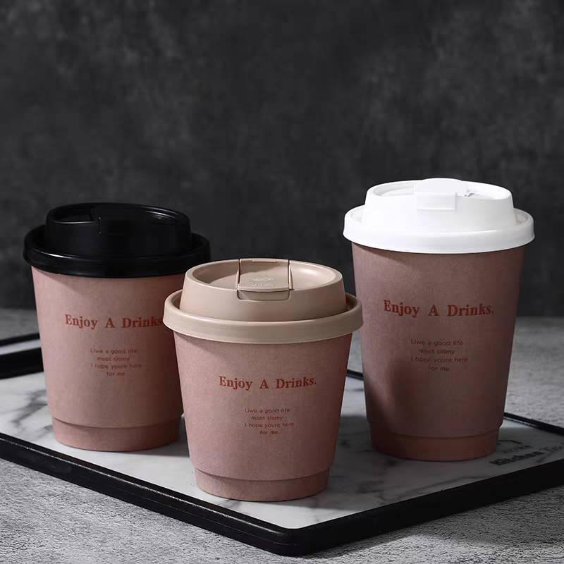 Custom-designed Disposable12oz Double-layer Hot Drink Paper Cups, Biodegradable Paper Cups With Lids, For Caf&eacute; Use
