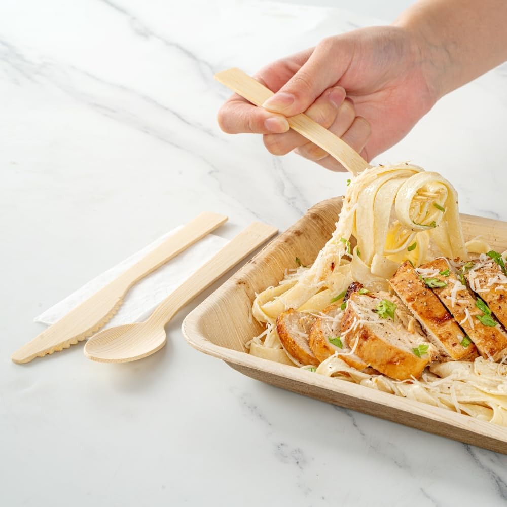 Customizable Disposable Luxury Bamboo Cutlery with Custom Logo &amp; Color Eco-Friendly Biodegradable for Party BBQ Wedding