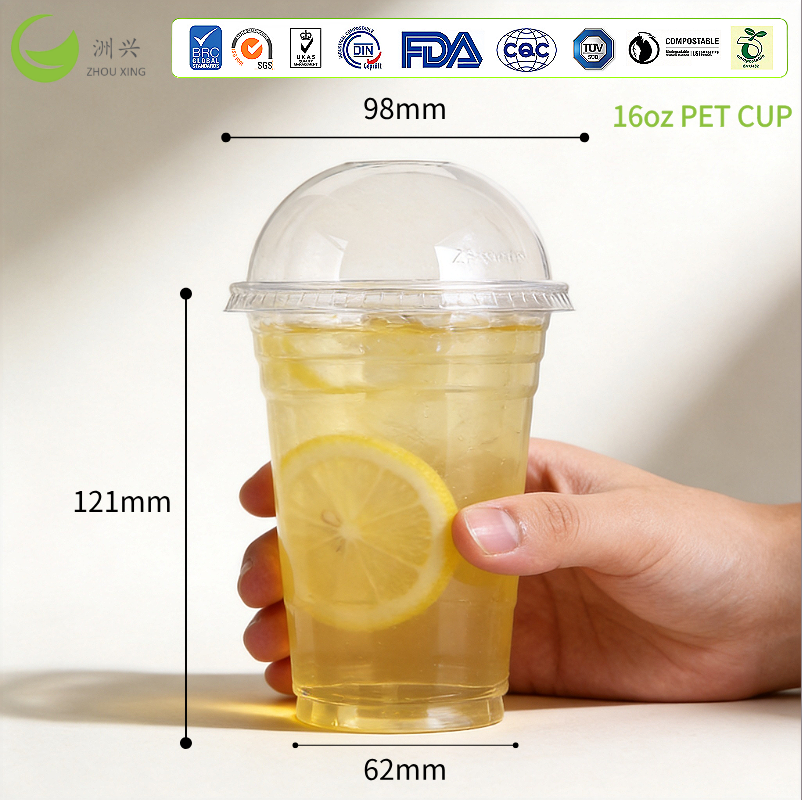 Food Safe PET Disposable Ice Coffee Cold Drinking Smoothies 16 Ounce Custom logo Cold Beverage Plastic Cups with Sip Lids