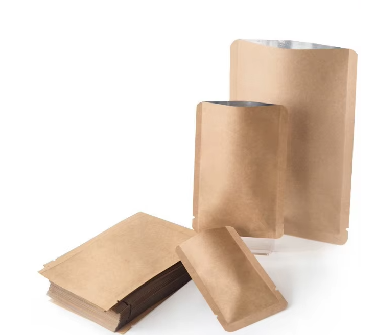 High Quality Eco Friendly Kraft Paper Bag Flat Bottom Heat Sealable Pouch For Snacks Spices And Pet Food Storage
