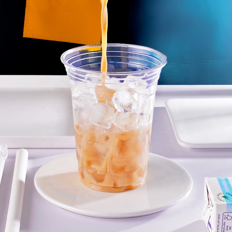 Econewleaf Custom Printed Disposable Compostable PLA Cups 12oz Clear Dome Flat Lid for Beverages Cocktails Tea Smoothie Events