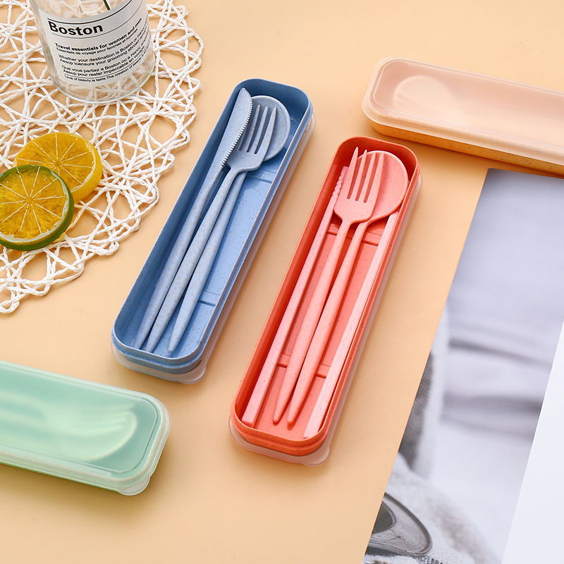 Eco-Friendly Reusable Biodegradable Cutlery Set Travel Wheat Straw Spoon Fork for Giveaways
