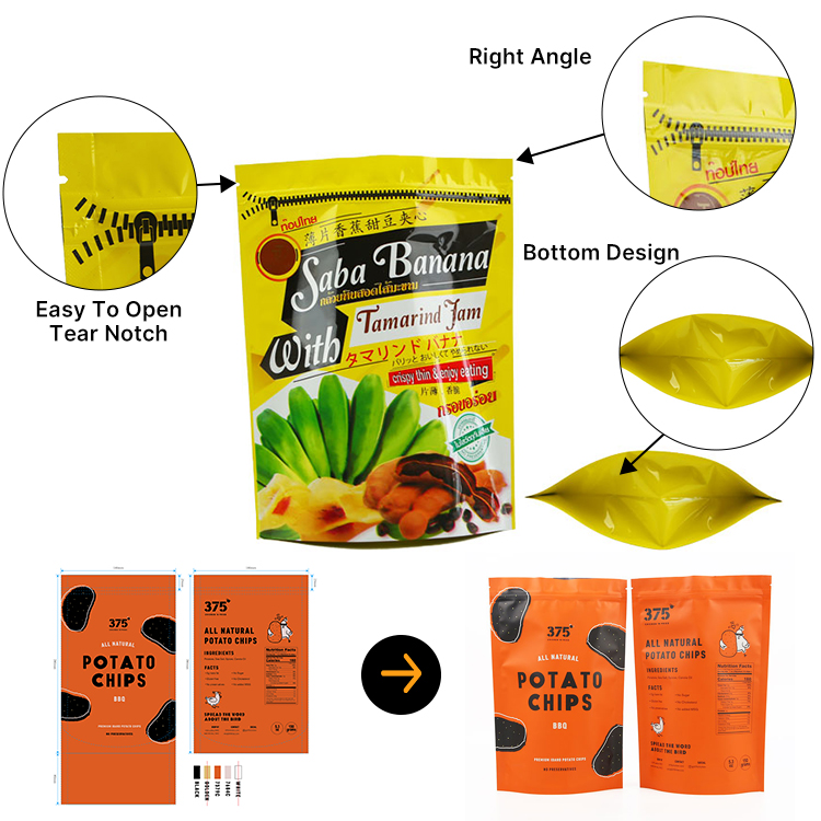 Custom Printed Brown Doypack Bag Spices Resealable Nut Zipper Standard Pla Kraft Paper Stand Up Pouch