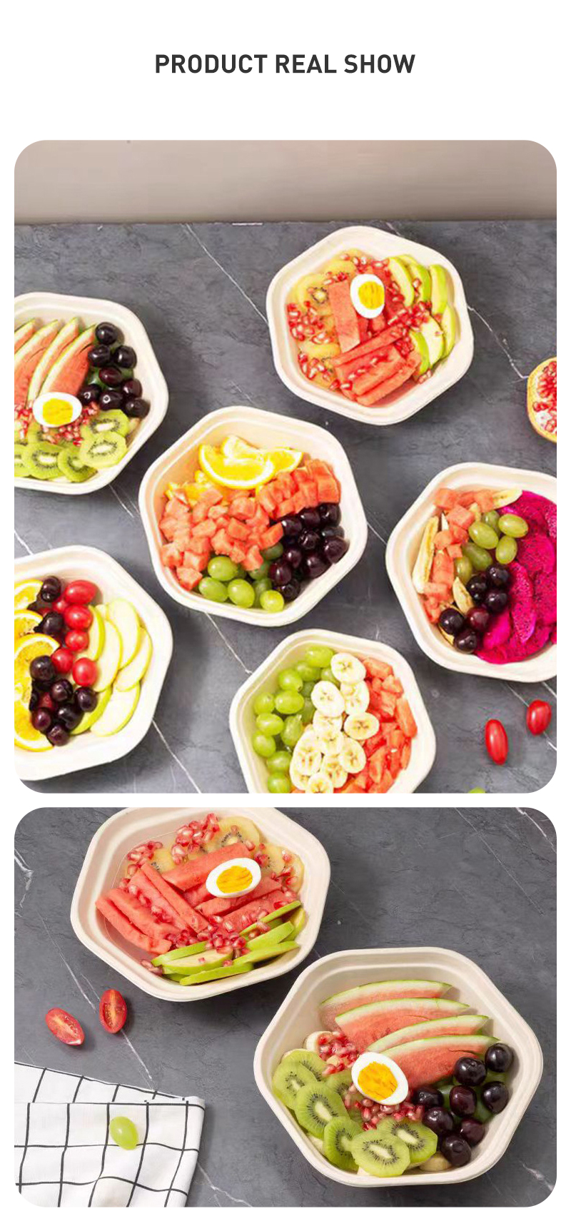 Disposable Environmentally Friendly Sugarcane Paper Biodegradable Lunch Box Salad Bowl with Embossing 90-Day Degradation