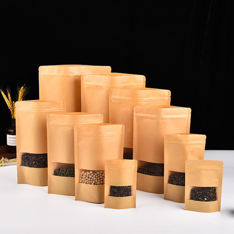 Stand up Brown Kraft Paper Resealable Ziplock Zipper Heat Sealable Food Storage Doypack Packaging Pouches Bag