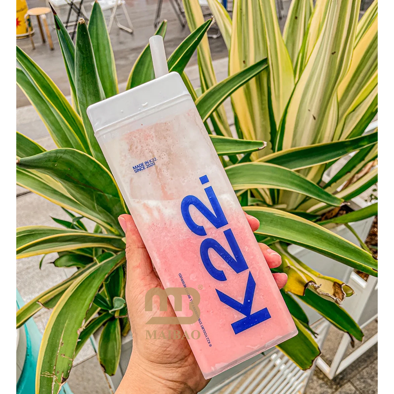 Custom Eco Recyclable Disposable Takeout PP Clear Rectangle Cold Drink Boba Fruit Tea Yoghurt Slush Square Plastic Cup With Lid