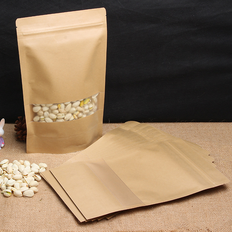 Stand up Brown Kraft Paper Resealable Ziplock Zipper Heat Sealable Food Storage Doypack Packaging Pouches Bag
