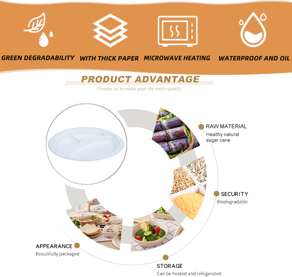 Eco-friendly Biodegradable Bagasse Compostable Disposable Sugarcane Dinnerware Sets for Restaurants & Parties