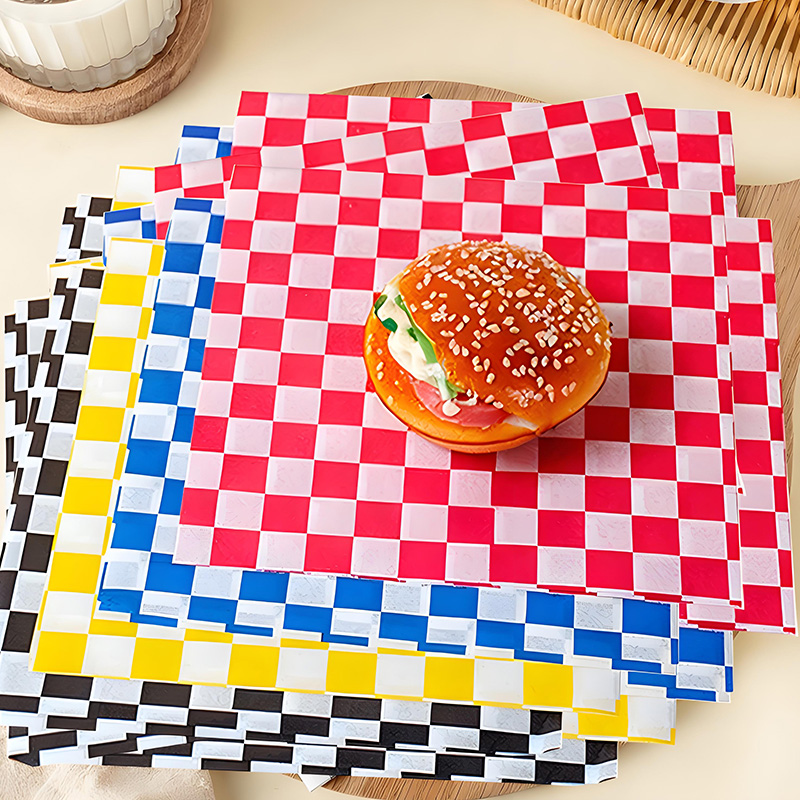 Grease Resistant Red Checkered Sandwich Wrapping Liner Paper for Plate Greaseproof Wax Paper Wrap for Burger