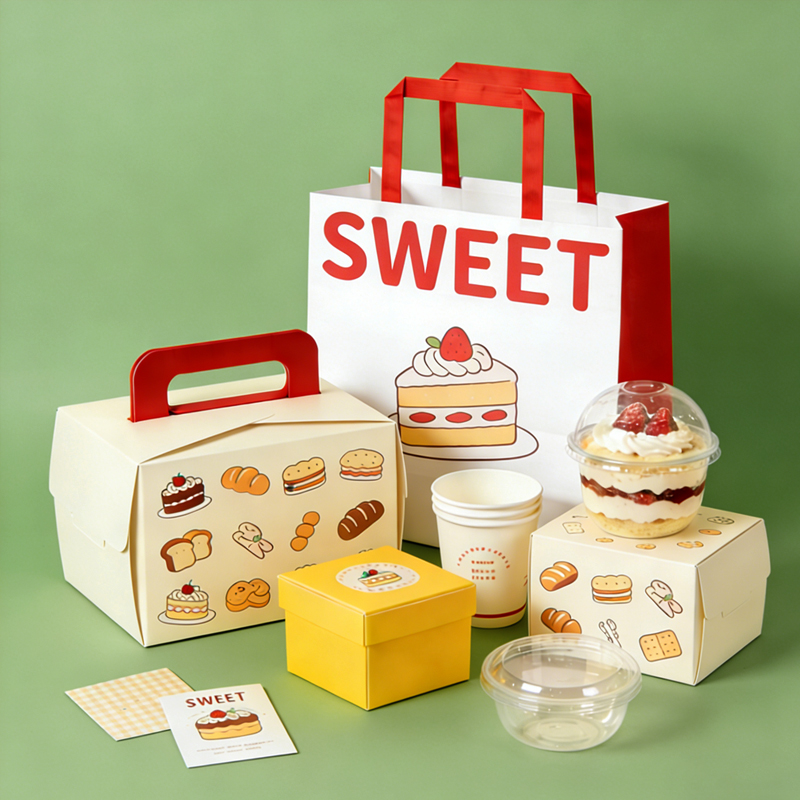 Custom Logo Disposable Takeout Packaging Box Set Personalized Design Coffee Cups and Paper Bags