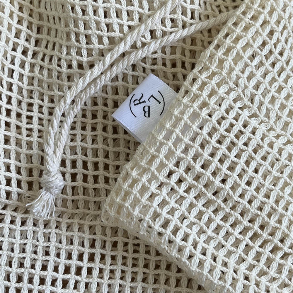 CH Reusable Grocery Cotton String Drawstring Bags With Label Mesh Produce Fruit Vegetable Storage Net Bags Cotton Mesh Bag