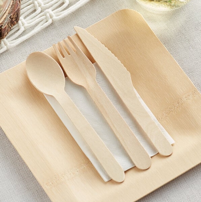160mm Biodegradable Eco Friendly Disposable Cutlery Customized Wooden Utensils Set Of Forks Spoons Knives For Party And Wedding