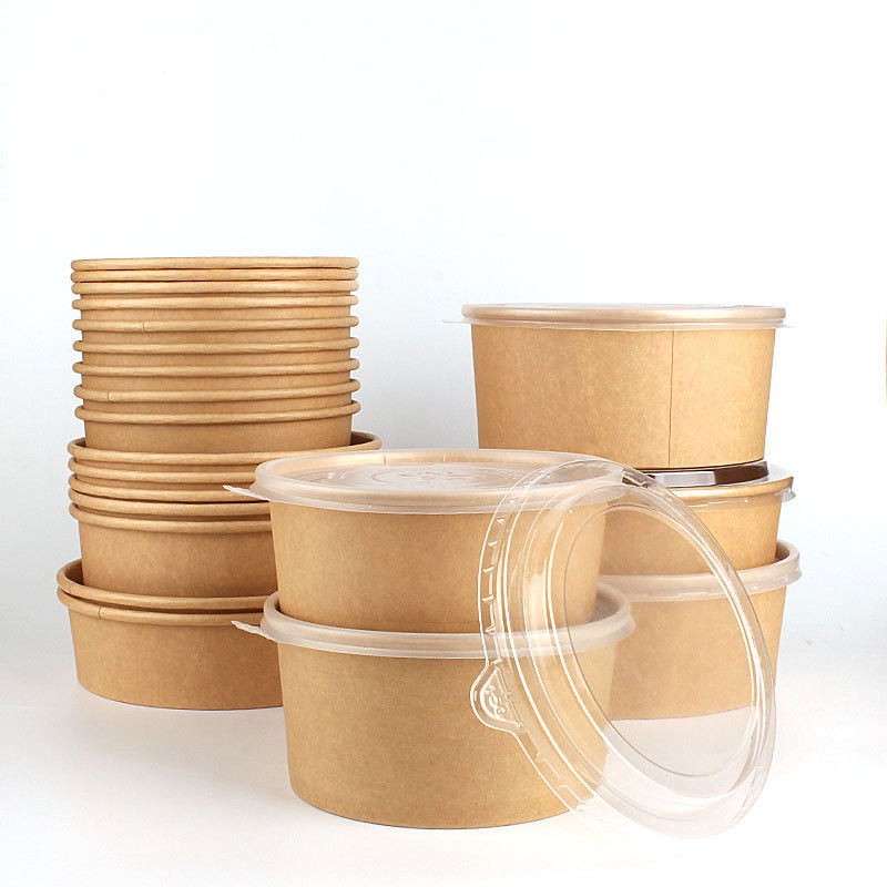 Microwave Safe Food Grade Kraft Disposable Hot Soup Take Away Biodegradable Lunch Disposable Paper Boxs Soup Bowl With Lid