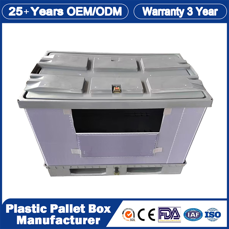 1200*1000*975mm/1200*1000*1000mm 3 Years Guarantee Customized PP Plastic Free Logo Printing Folding Collapsible Pallet Box Container for Machinery Industry