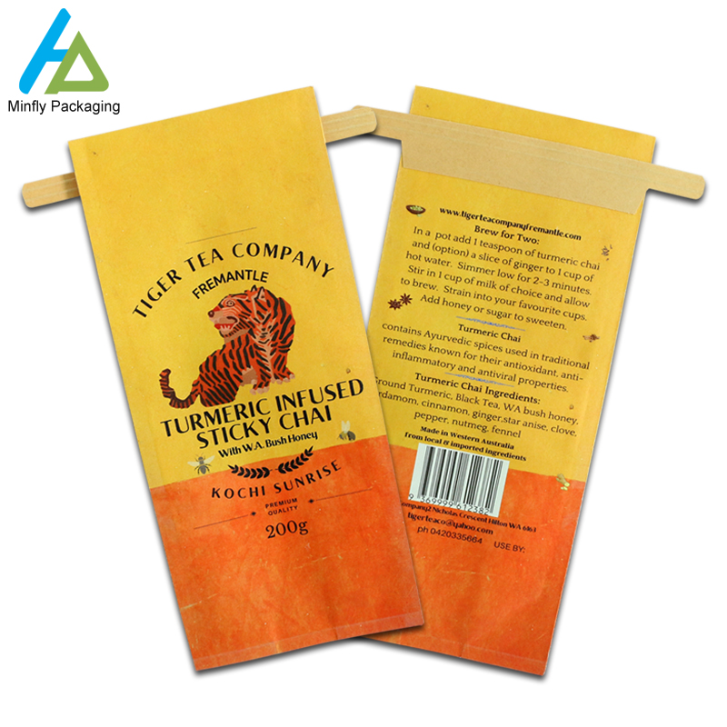 ECO Friendly PLA Custom Food Grade Compostable Biodegradable Stand Up Pouch Kraft Paper Flat Bottom Coffee Tea Tie Valve Bags