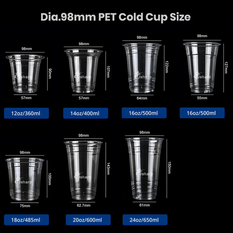 12oz 16oz 20oz 24oz Custom Logo Personalized Cold Drinking Disposable Plastic Cup PET Clear Plastic Cups With Lids