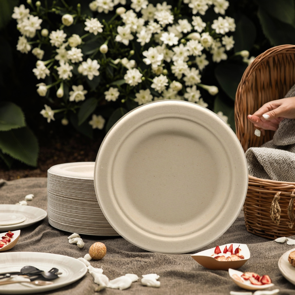 Food Grade Sugarcane Bagasse Disposable Plates Sugar Cane Bamboo Paper Pulp Bio Compostable Degradable Dish For Party