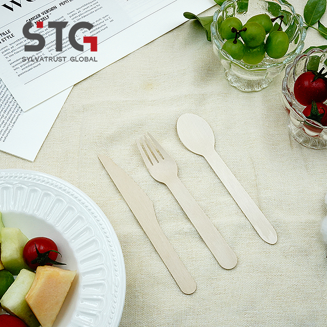 160mm Food Grade Birch Cutlery Set Biodegradable Natural 3 Piece Knife Fork Spoon Set for Weddings EU Certified Food Grade