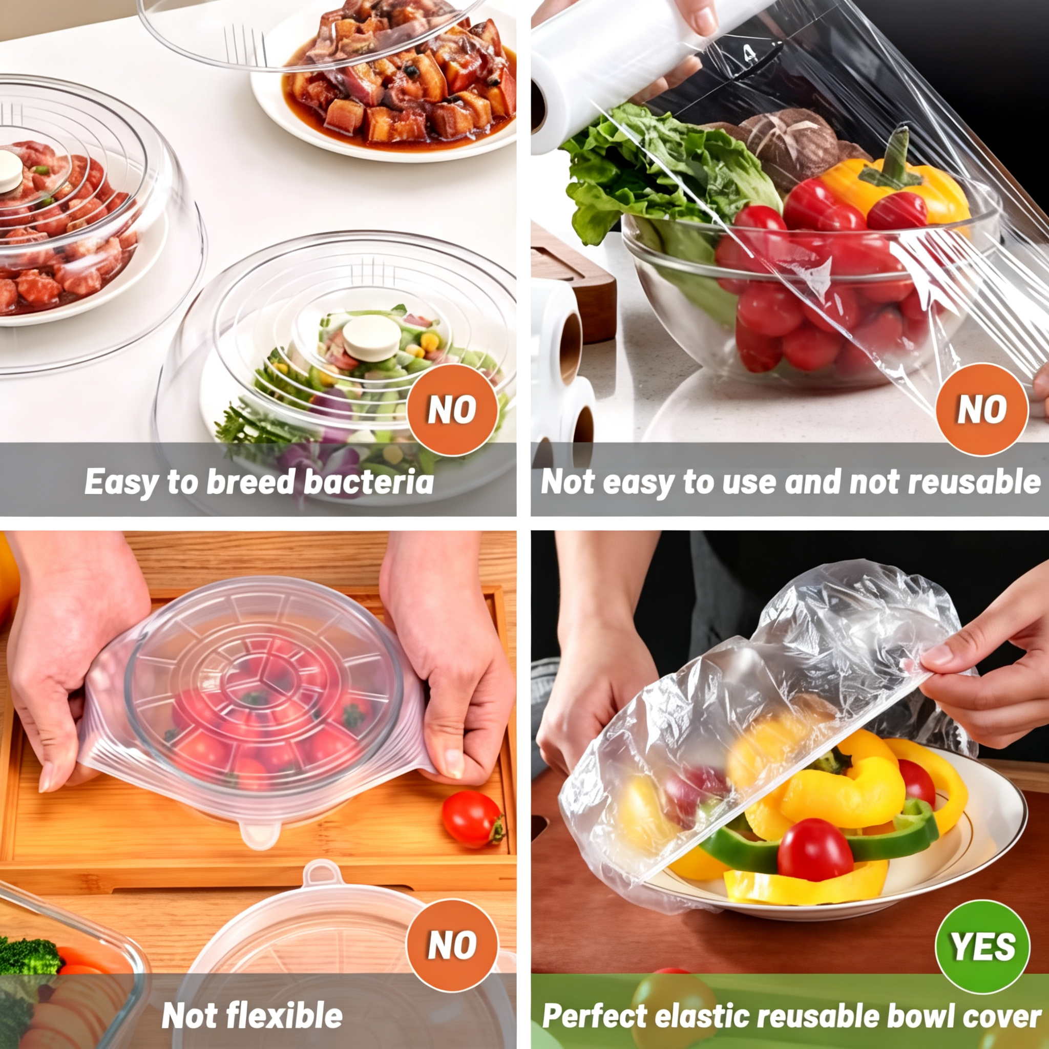 Elastic Band Collapsible Various Size Cling Fresh Keeping Film Food Grade Stretch Film Translucent Wrapping Bag Food Storage