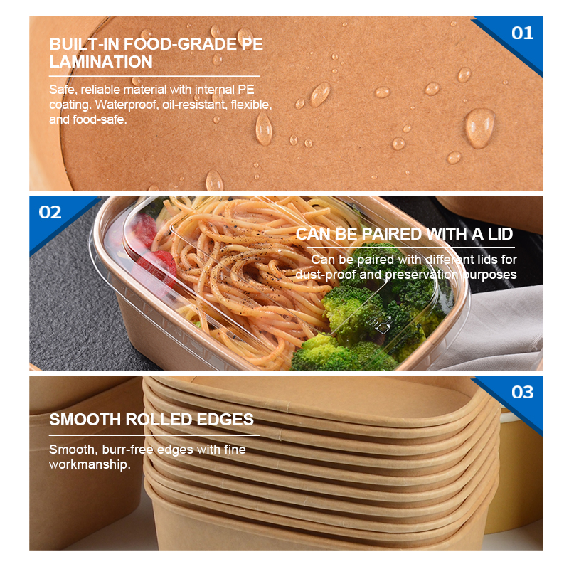 SenAng Compostable Square Kraft Paper Salad Bowl Plant-Based with Snap-On PET Lid Disposable Meal Kit Packaging for US Importer