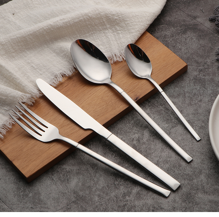 High Quality Stainless Steel Cutlery Set Square Handle Eco-Friendly Mirror Frosted Knife Fork Spoon For Weddings Restaurants