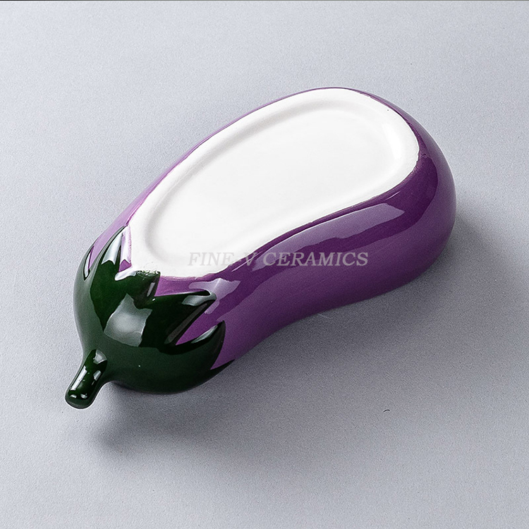 Custom LOGO Vegetable Shaped Snack Bowls Microwave Dishwasher Oven Available Creative Eggplant Styling Ceramic Salad Bowl