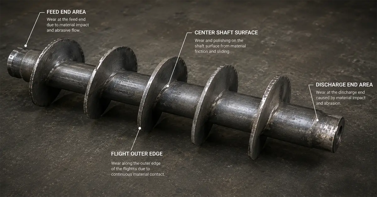 Screw conveyor hardfacing solution for mining cement and power generation industries
