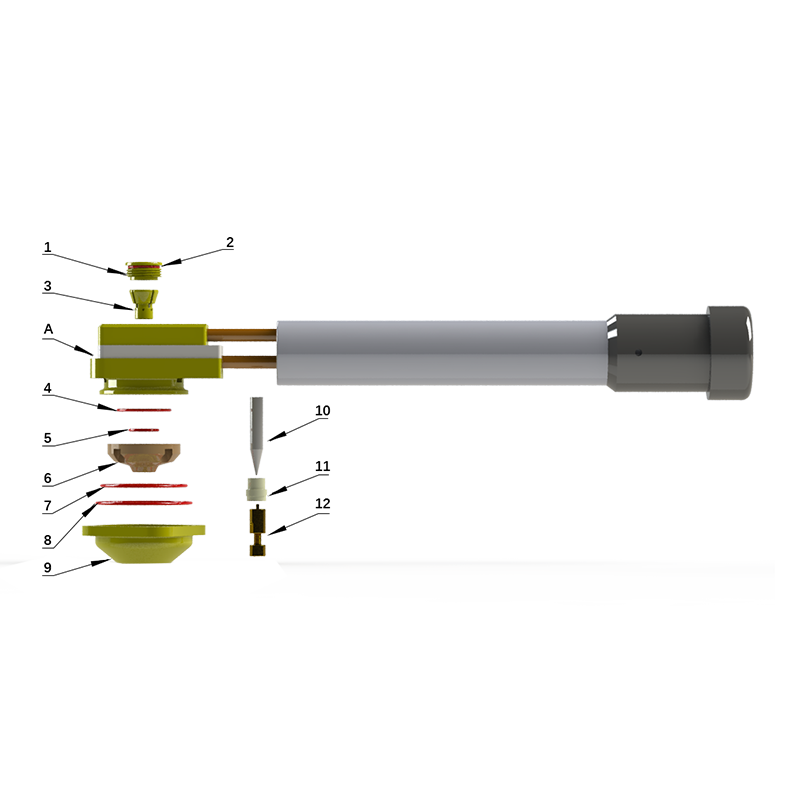 500A Plasma Bore Welding Torch Dimensions and Parts