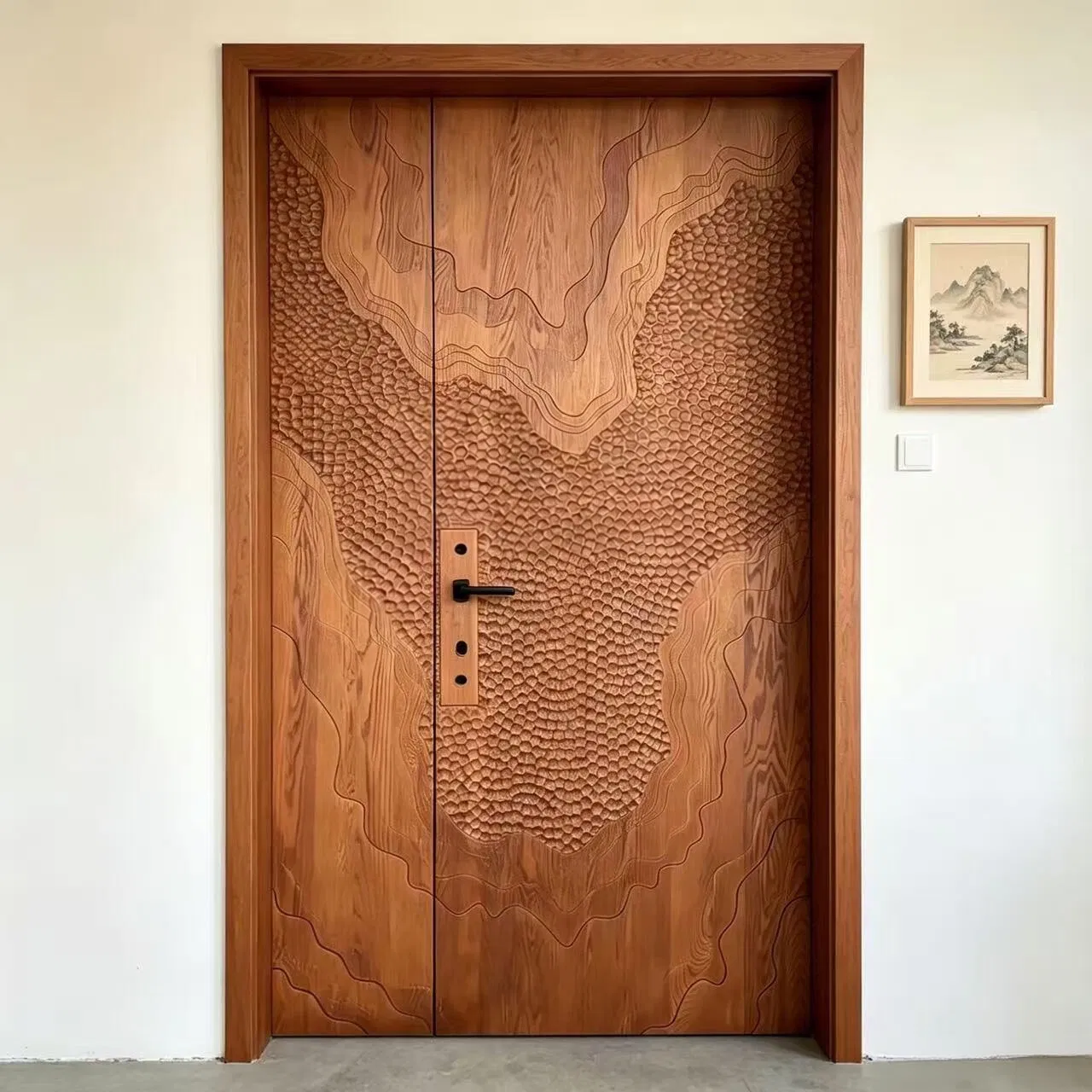 Preço de Fábrica Porta de Textura de Madeira em WPC PVC, Moderna Americana, Francesa, Nórdica, para Hotel, Apartamento, Residência, Vila, Acústica, Resistente ao Fogo e à Umidade