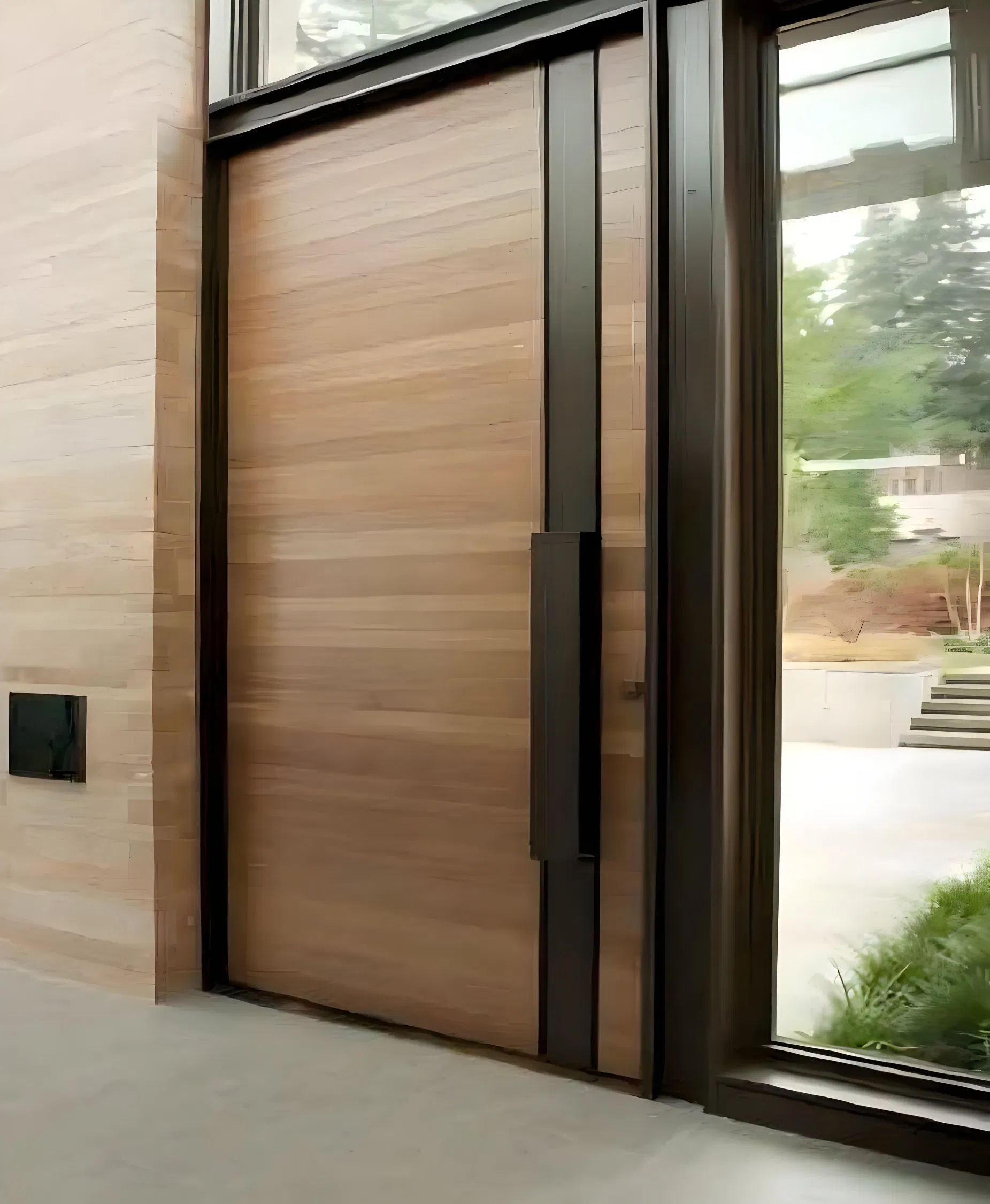 Porta pivotante de entrada exterior em madeira maciça moderna para uso residencial em villa