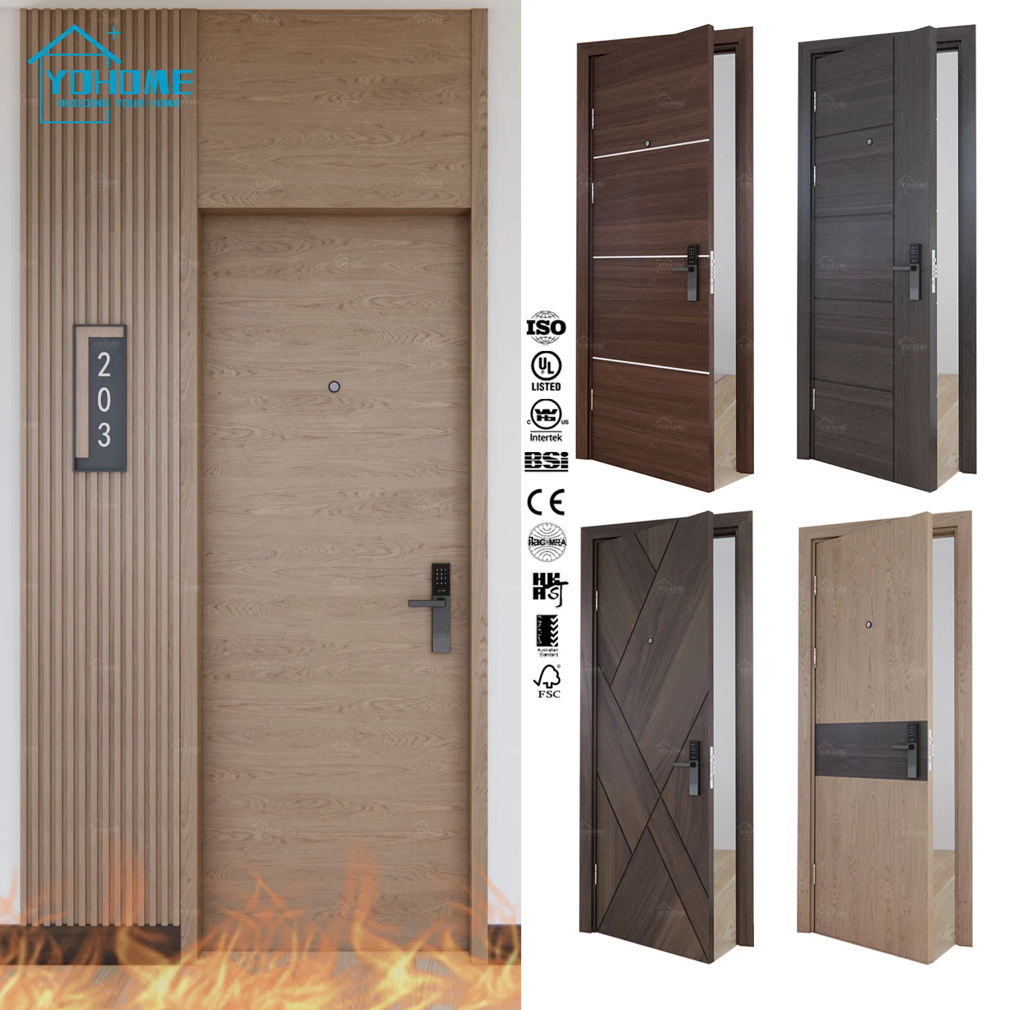 Fábrica de Portas de Madeira Contra Fogo de Alta Qualidade na China, Portas de Madeira Contra Fogo Personalizadas para Escolas, Apartamentos, Hospitais, Quartos de Hotel, Portas de Madeira Resistente ao Fogo