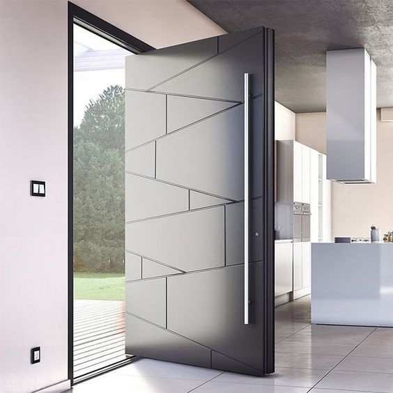 Portas de Entrada Artísticas Personalizadas Exteriores de Alumínio Metálico em Aço Inoxidável Blindado Modernas com Pivot de Segurança