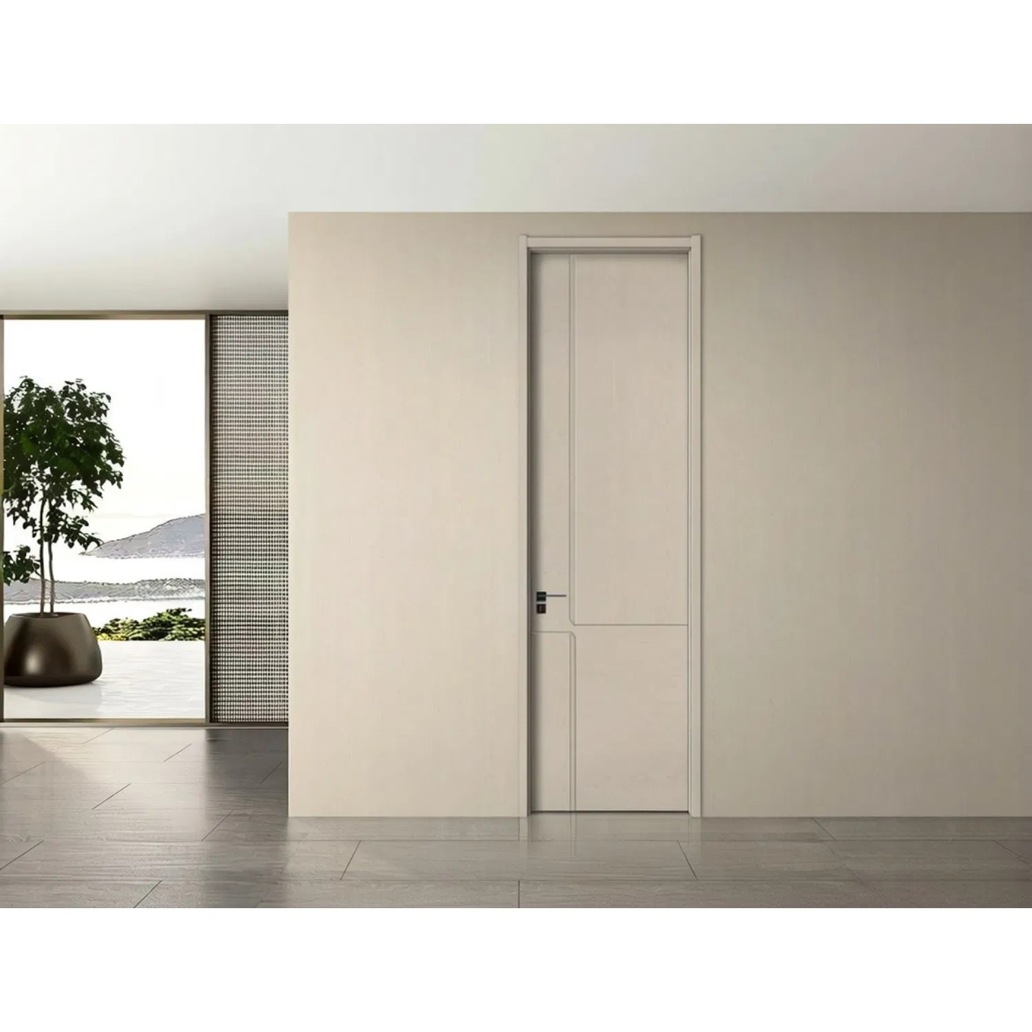 Porta Elegante de WPC para Banheiro em Estilo Francês, Alta Qualidade, Padrão Internacional de Segurança, Design Novo de Fábrica em MDF de Madeira