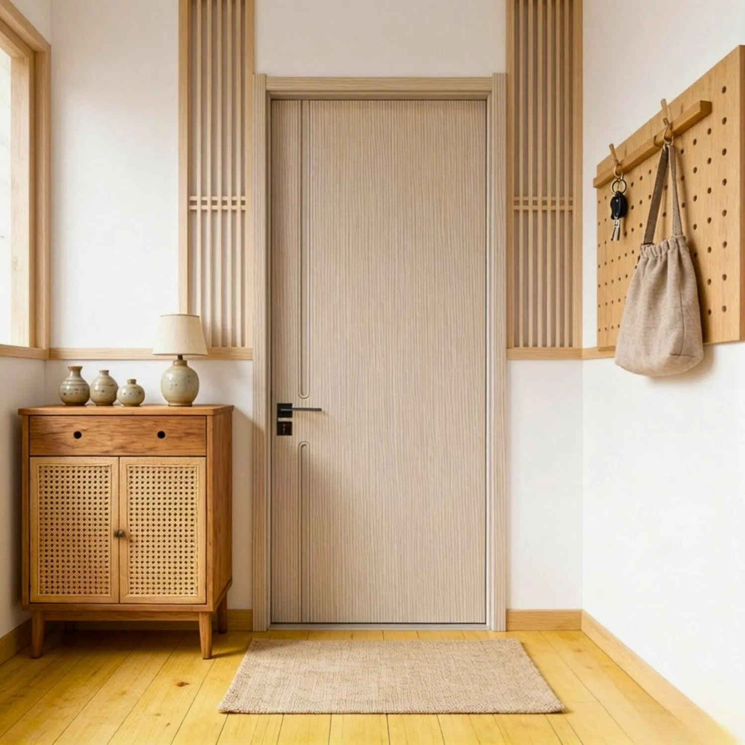 Porta Elegante de WPC para Banheiro em Estilo Francês, Alta Qualidade, Padrão Internacional de Segurança, Design Novo de Fábrica em MDF de Madeira