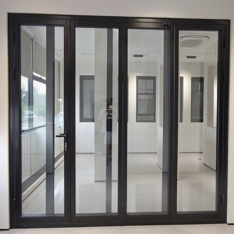 Portas de Aço Alumínio Comerciais Externas Harmônica Acordeão Vidro Interno Bifold Dobráveis Bi-Fold
