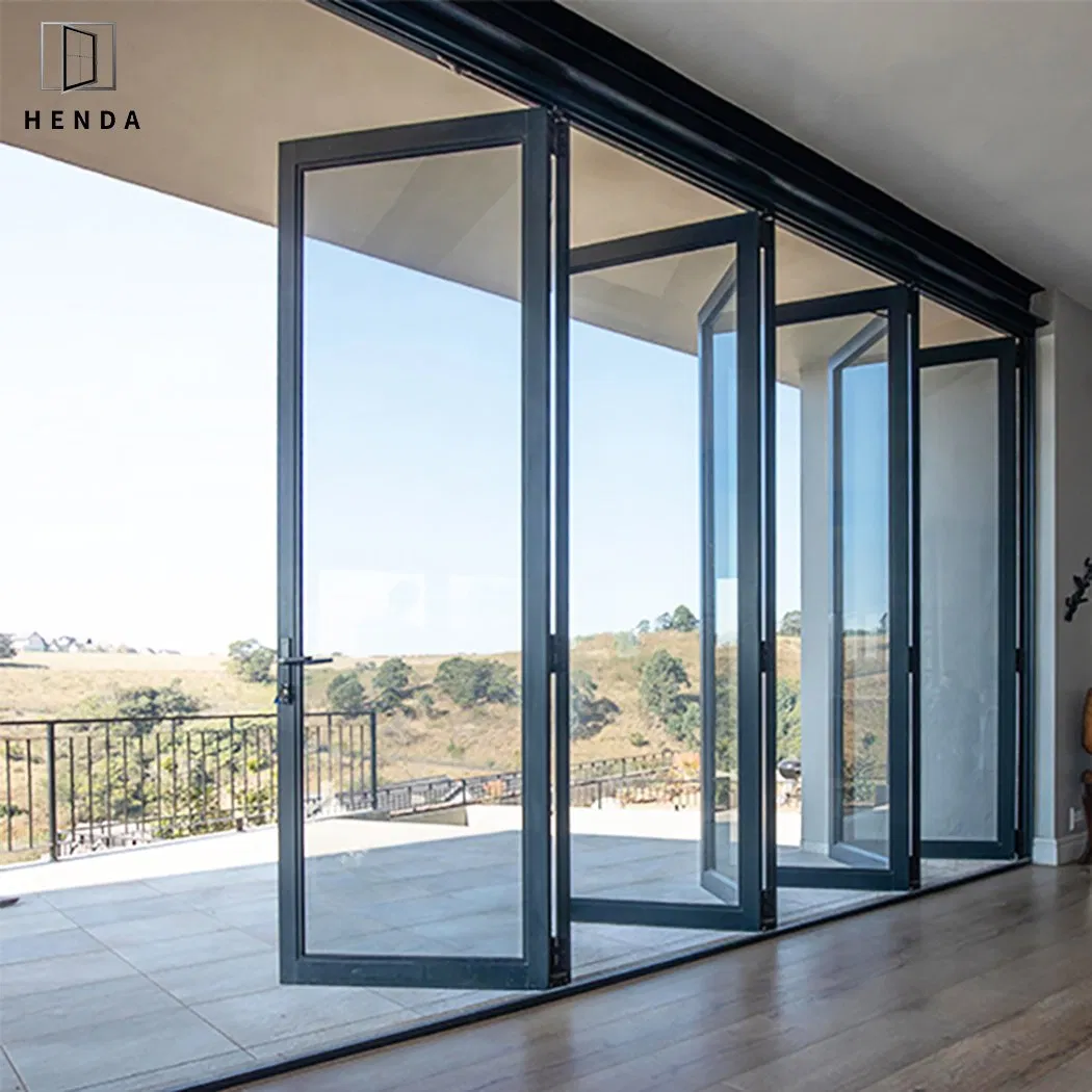 Porta de Aço de Garagem de Quebra Térmica Direto da Fábrica Interior Exterior 2.0mm Madeira Alumínio Alumínio de Patios Varanda Janela de Vidro Deslizante Acordeão Bifold Porta Dobrável