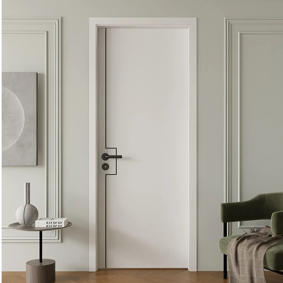 Porta de Interior de Madeira Estilo Francês em PVC, Porta de Madeira Sólida de Entrada para Casa, Hotel e Aplicações em Projetos