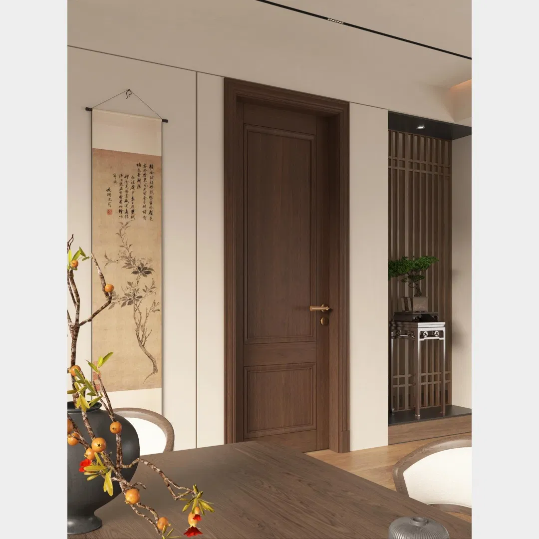 Porta de Painel de Madeira MDF Interior Principal Composto para Quarto Sólido Moderno Estilo Francês Flush de Quadro Luxuoso em Mogno à Prova de Som Natural Personalizada e Impermeável Preço