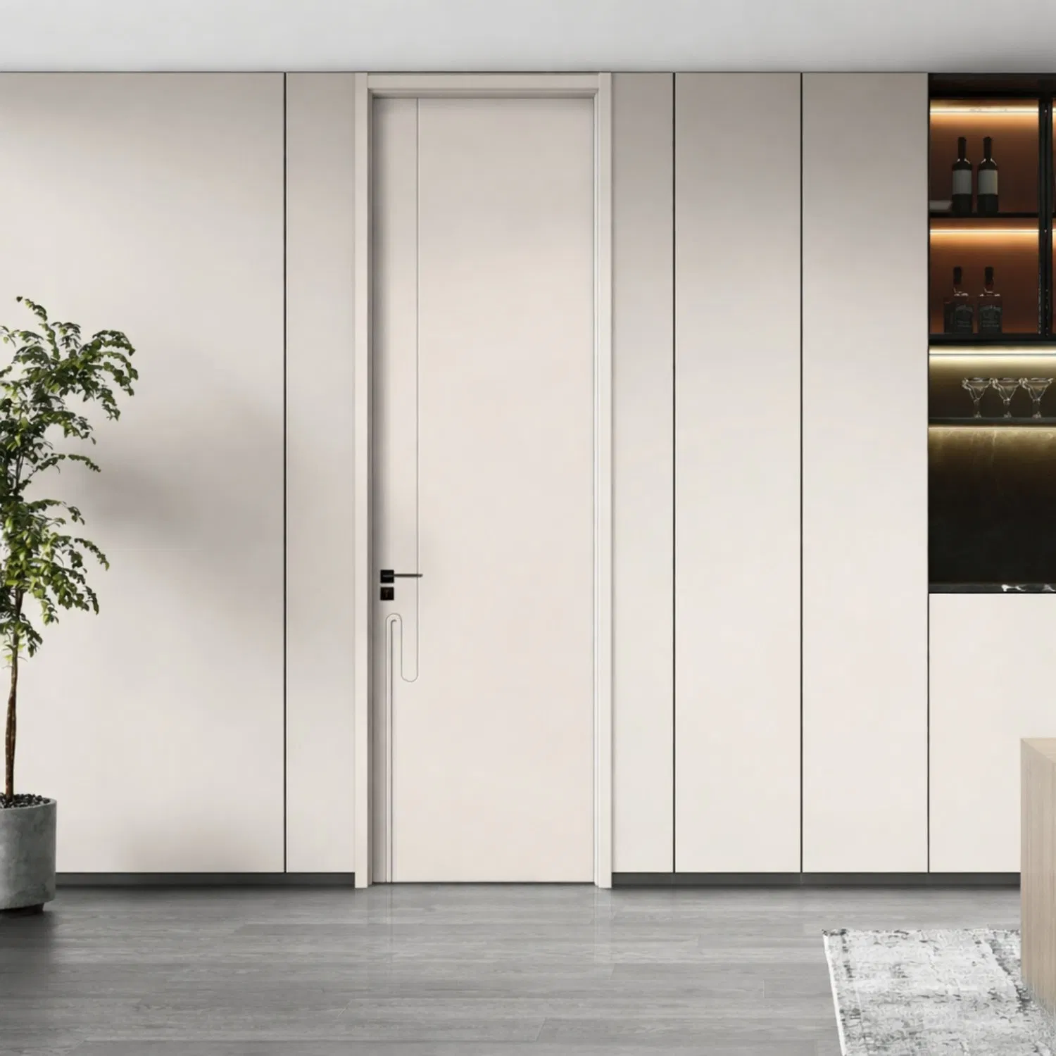 Porta de Madeira MDF com Revestimento Interior em Cor Noz Moderna, Design de Porta Sólida em Compósito para Hotel, Escola e Apartamento