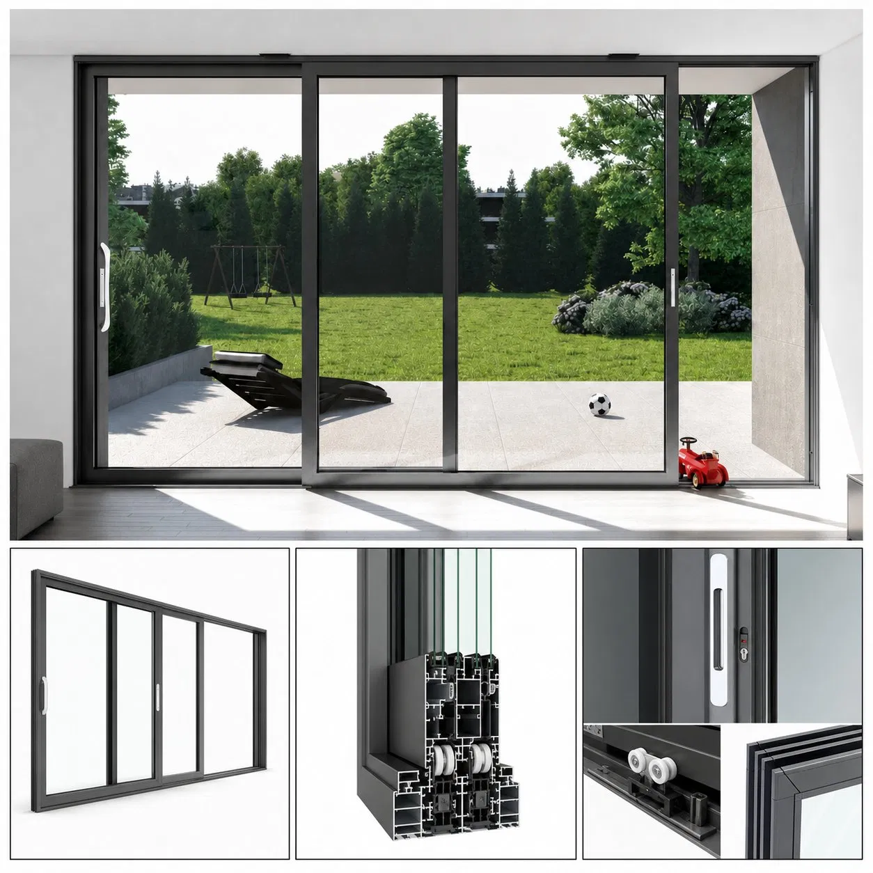 Porta deslizante de alumínio com vidro temperado de segurança, dobrável, sem moldura, dupla camada, para exterior de casa, com design premium, para pátio e closet