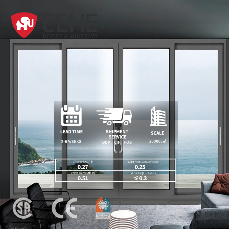Porta Deslizante Panorâmica Personalizada de Alumínio com Vidro para Exterior, com Qualidade de Vidro Duplo para Villas e Sala de Estar Residencial