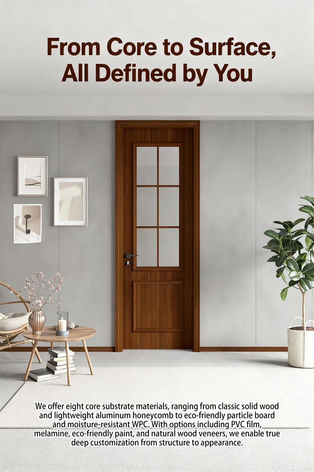 Porta HPL com Filme de PVC Acabamento Satin Estilo Creme Francês Armazenamento Multifuncional Design Livre