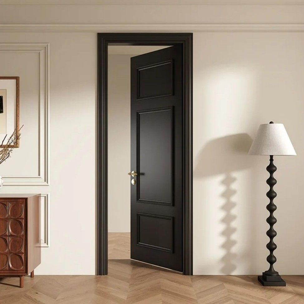 Portas de WPC laminadas em PVC preto, modernas, à prova d'água, para interiores de quartos em casas