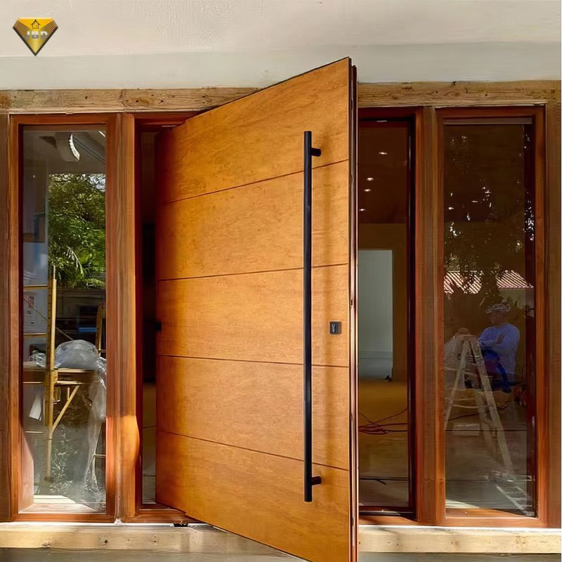 Porta de Entrada Principal Moderna Exterior Grande Design de Pivot em Madeira Sólida para Entrada Frontal de Casa ou Vila