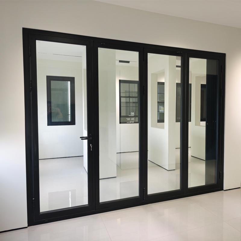 Portas de Aço Alumínio Comerciais Externas Harmônica Acordeão Vidro Interno Bifold Dobráveis Bi-Fold