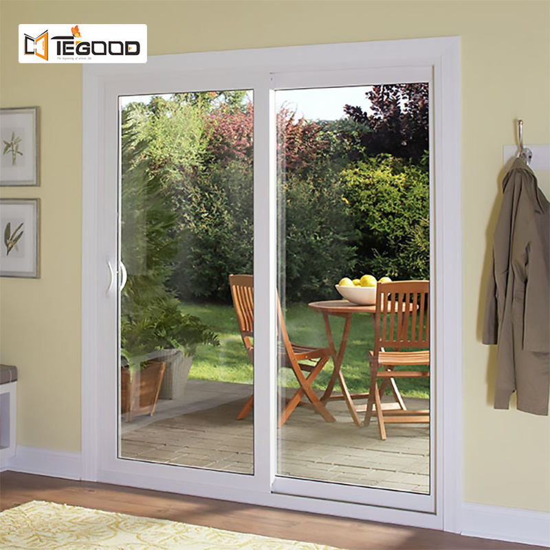 Preço de Fábrica Nova Venda por Atacado Estilo Francês Porta de Entrada de Varanda Deslizante de Vidro Temperado em UPVC PVC