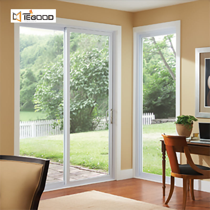 Preço de Fábrica Nova Venda por Atacado Estilo Francês Porta de Entrada de Varanda Deslizante de Vidro Temperado em UPVC PVC