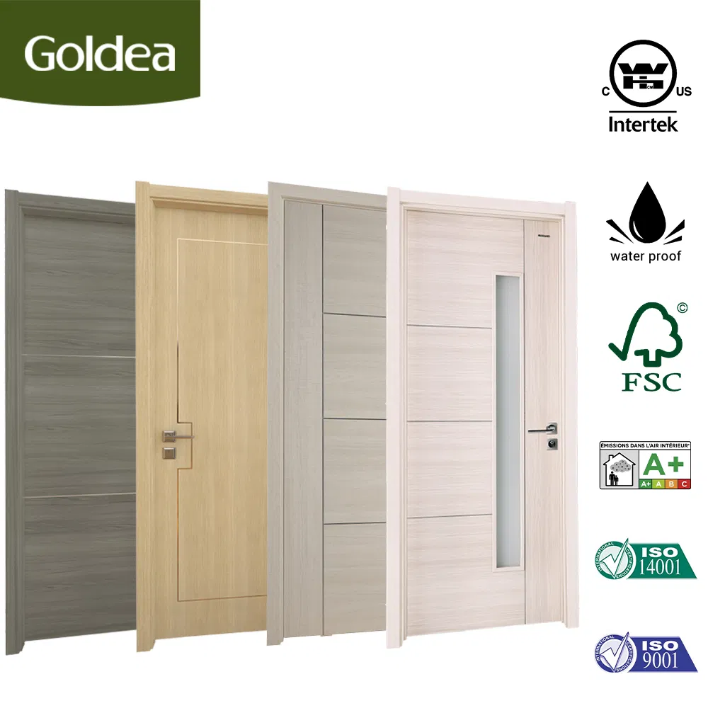 Goldea Atacado 39 Anos Preço de Fábrica Estilo Moderno Móveis para Quarto Porta Interior de Madeira MDF PVC com Design de Inlay em Faixas Metálicas