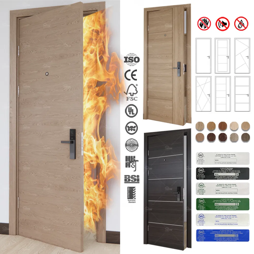 Portas de madeira à prova de fogo certificadas UL/En/BS/as personalizadas de fábrica na China para quartos de hotel, portas de madeira com classificação de fogo, portas à prova de fogo para hotel